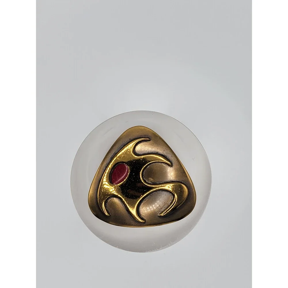 Vintage Hogan Bolas Abstract Red Enamel Gold Tone Brooch